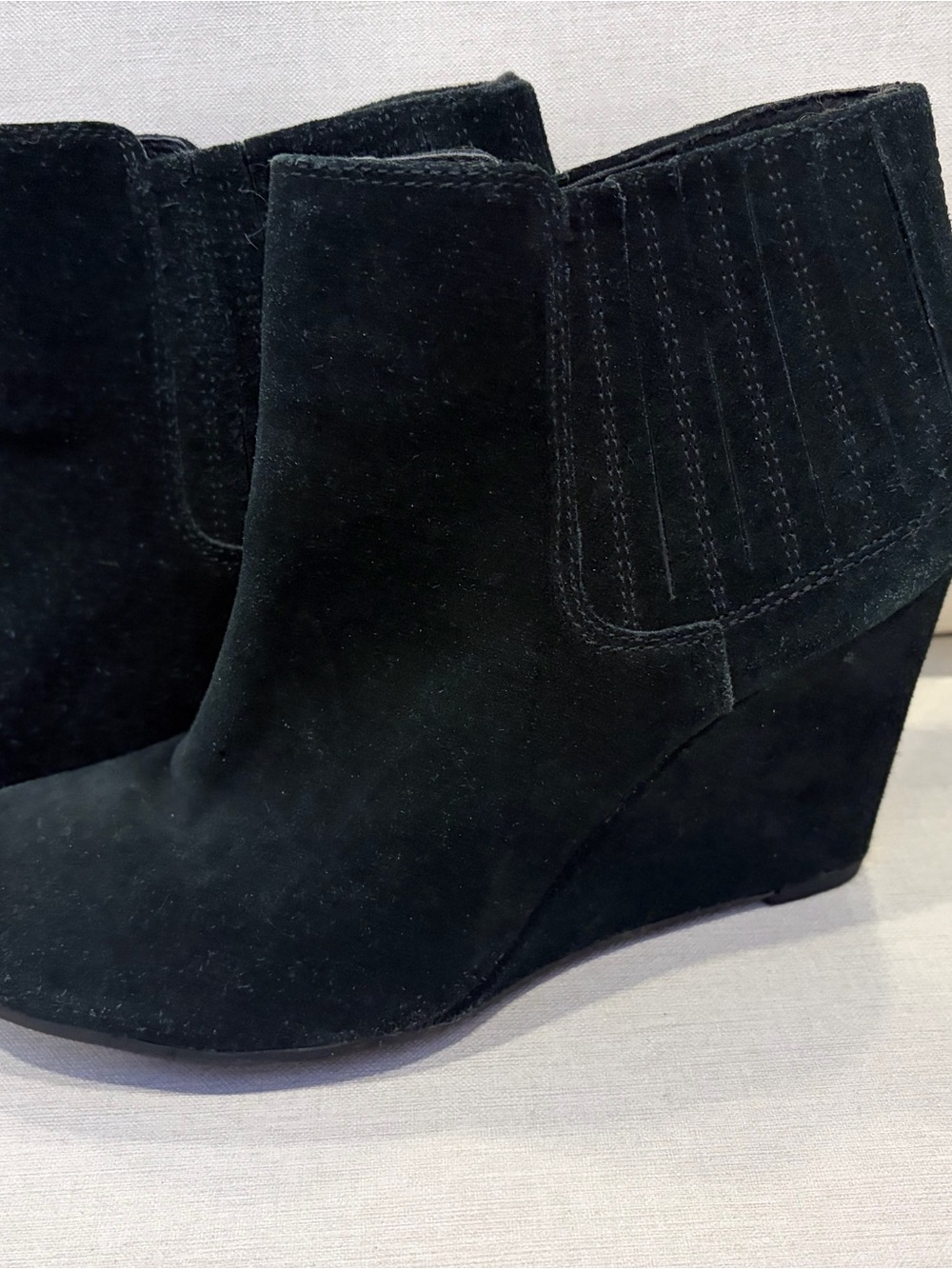 Black Suede Wedge Ankle Booties - Classic Chelsea Style